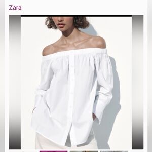 Zara White Off-Shoulder Poplin Shirt